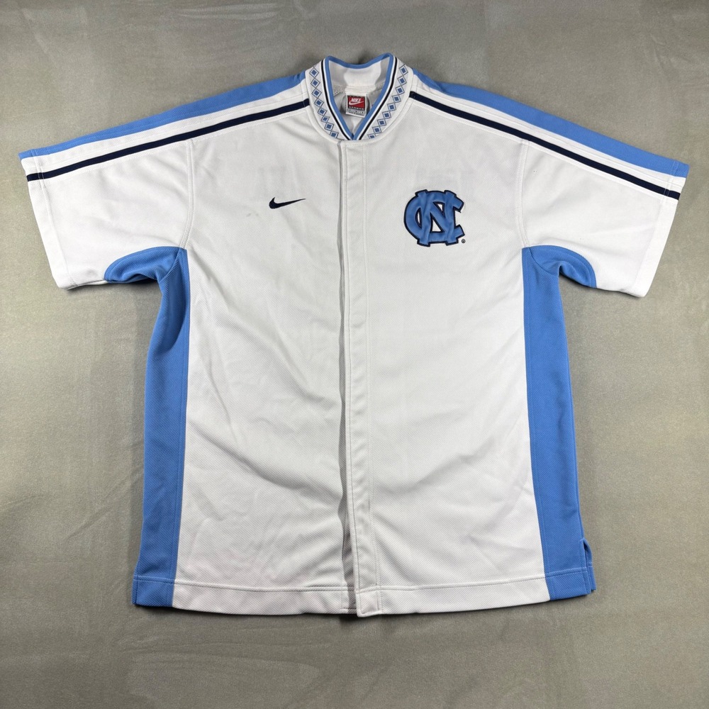 Vintage Nike North Carolina Tar Heels Warm Up Shooting Shirt Mens L White Blue